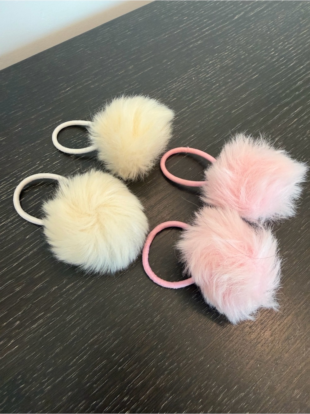 Fluffy Pom Pom Hair Ties — Pink & Cream Kids Hair Accessories